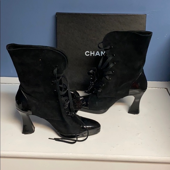 CHANEL Shoes - Chanel Black Suede and Patent Leather boots